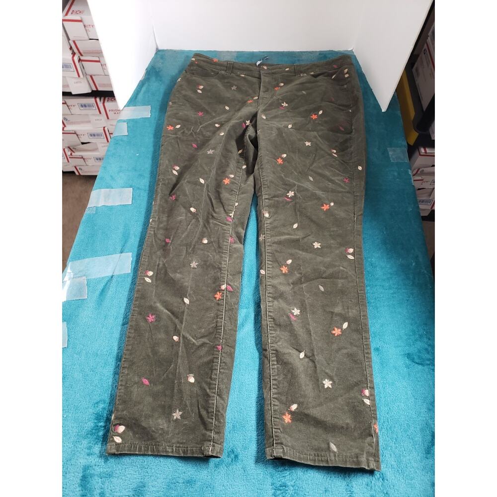 Talbots Jeans Size 14 W Womens Green Stretch Corduroy Fall Mid Rise Straight